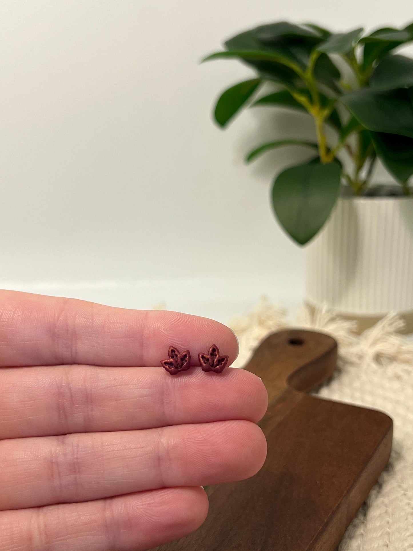 Crimson Maple Leaf Mini Studs
