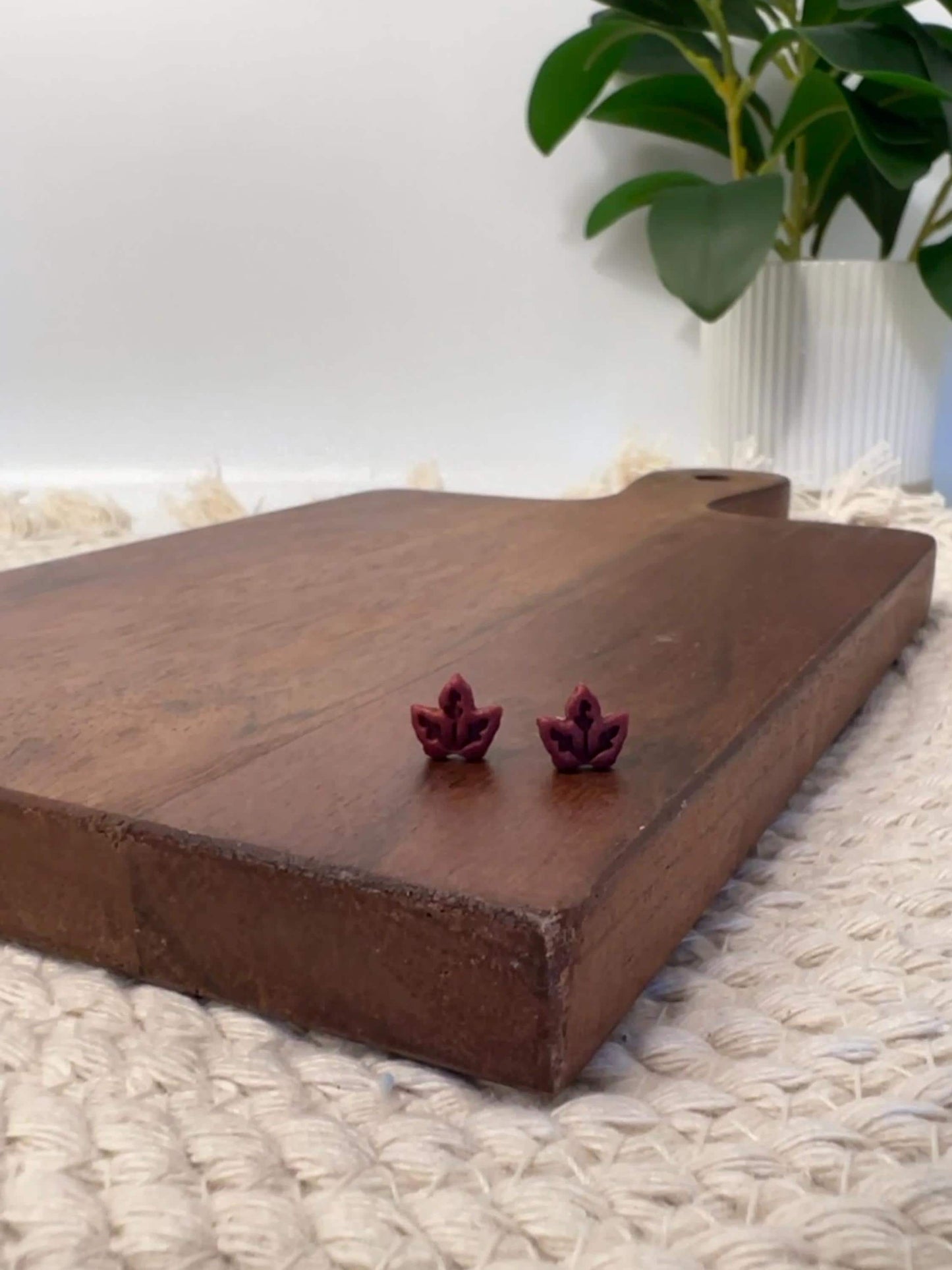 Crimson Maple Leaf Mini Studs
