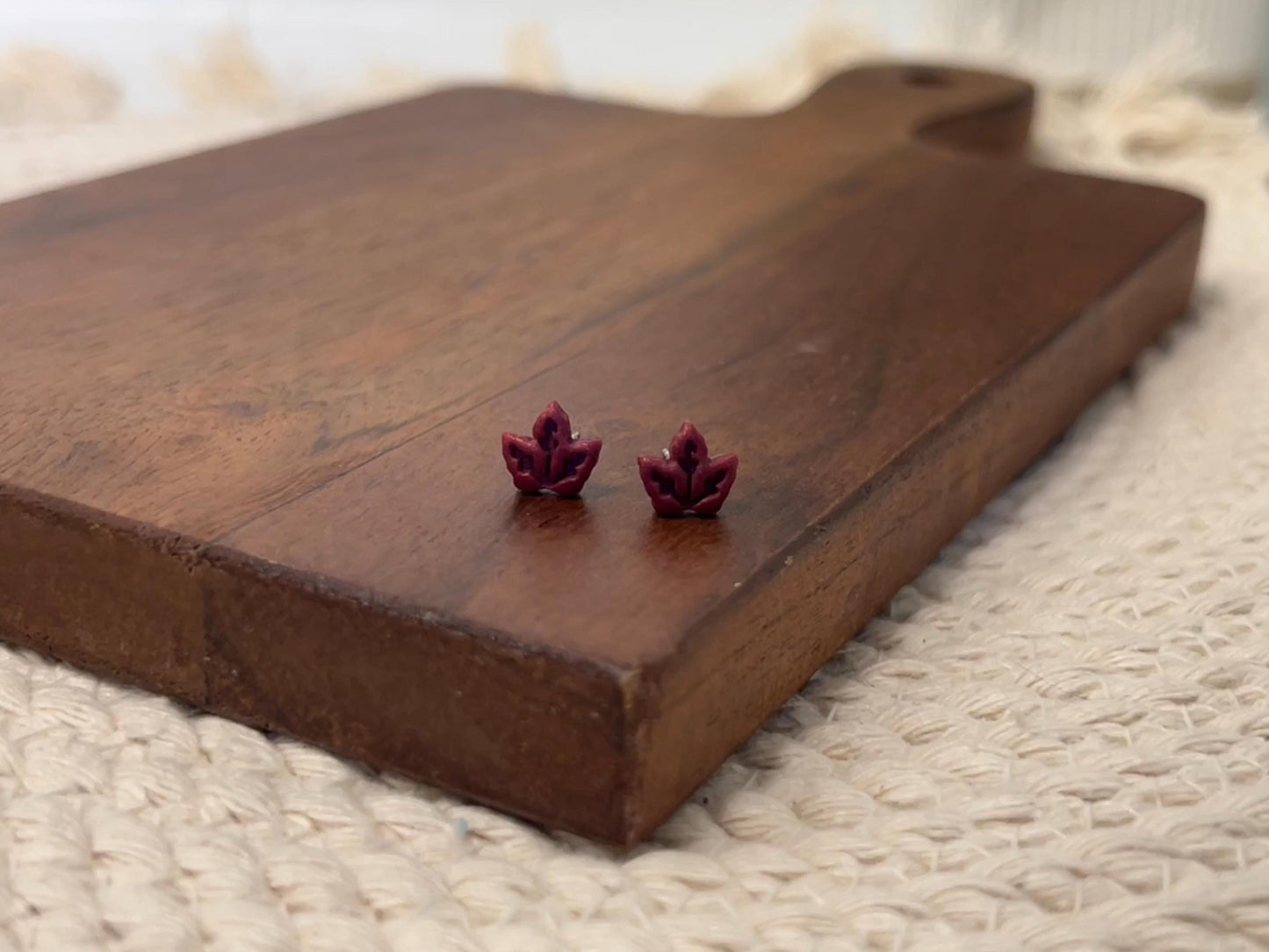 Crimson Maple Leaf Mini Studs