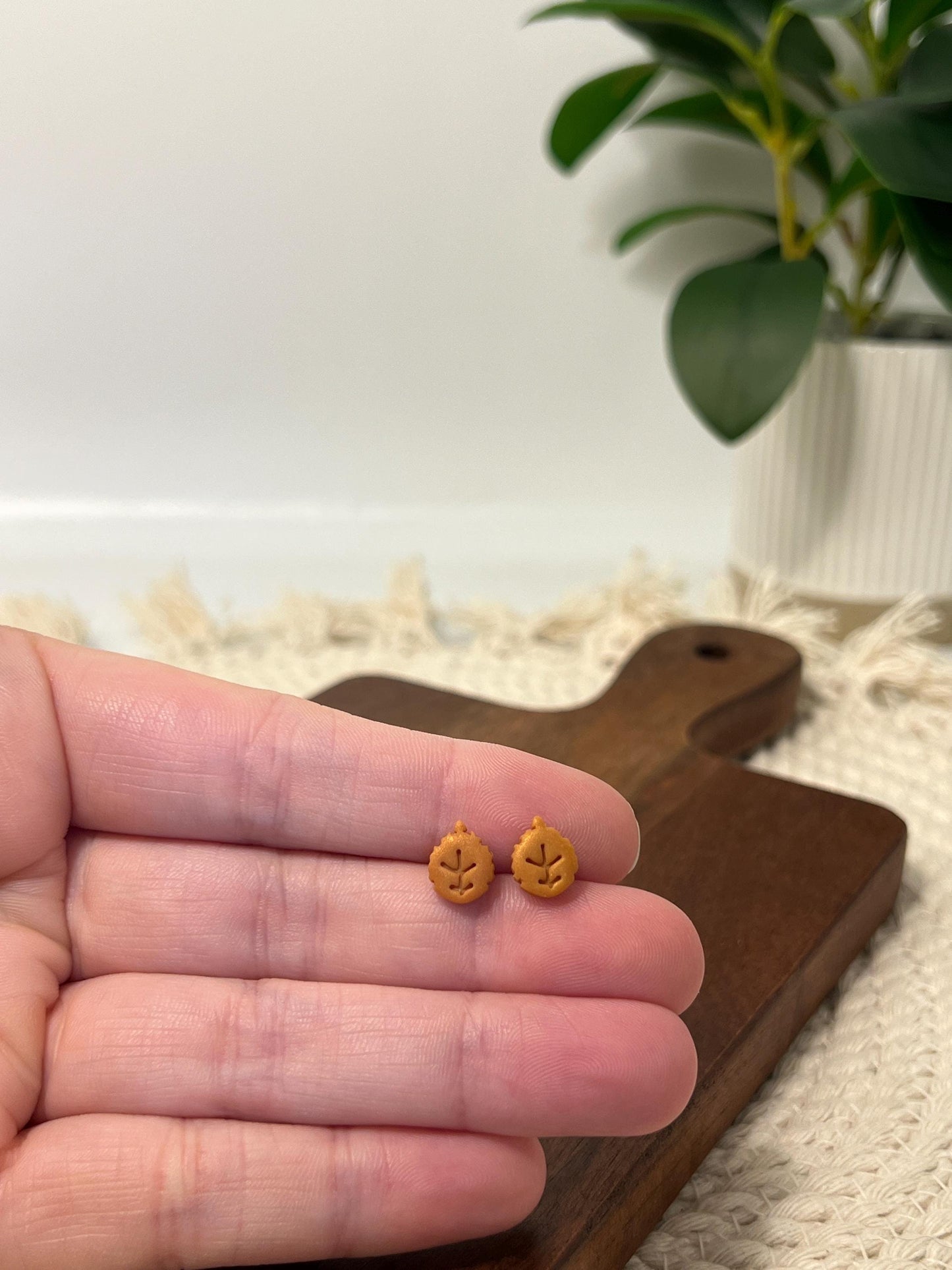 Golden Elm Leaf Mini Studs