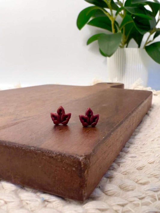 Crimson Maple Leaf Mini Studs