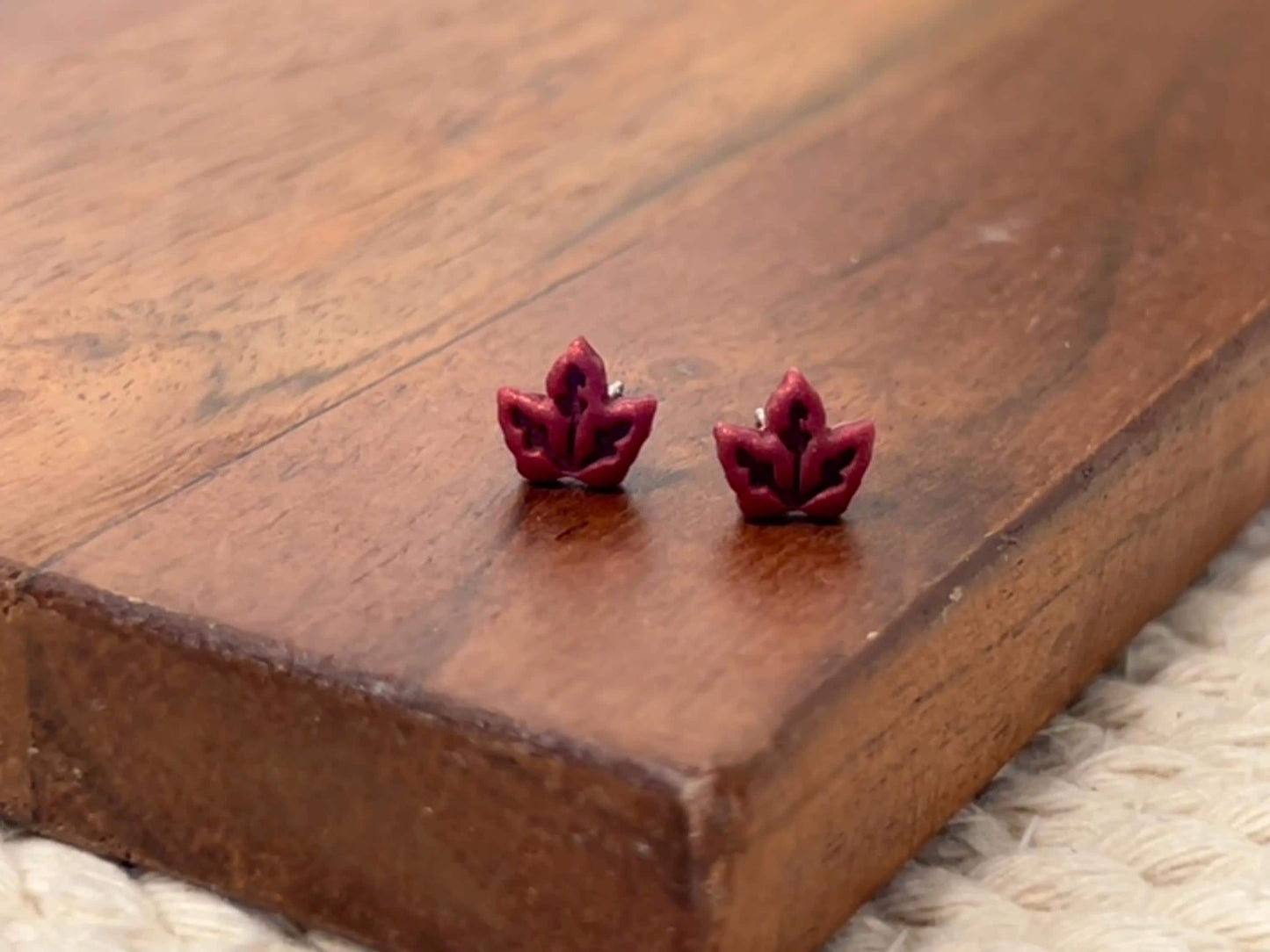 Crimson Maple Leaf Mini Studs