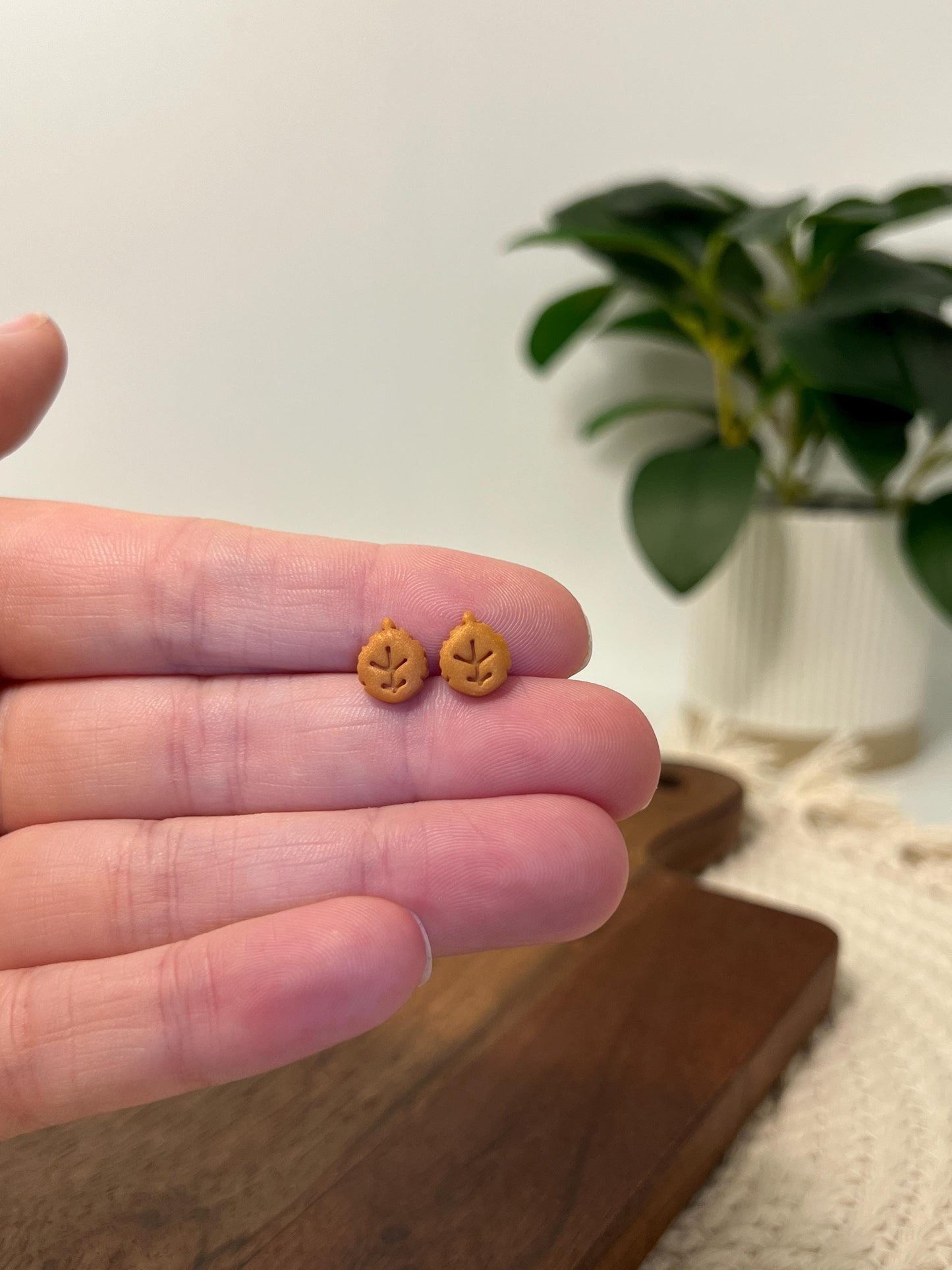 Golden Elm Leaf Mini Studs